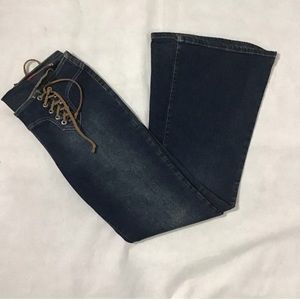 Vintage Guess flare leg denim with lace up detail